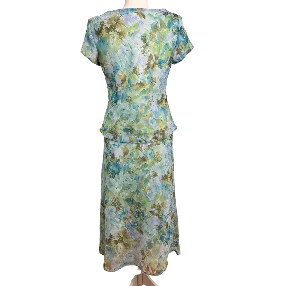 Vintage Floral Watercolor Skirt Set Womens 6P Short Sleeve Layered Garden Party - Picture 8 of 15